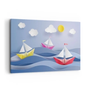 Quadro su tela - Stampe su Tela - Barche a vela colorate sulle onde in una giornata di sole - 120x80cm - Come è bello dondolare tra le onde - Decorazione murale moderna per soggiorno e camera da letto ARTTOR
