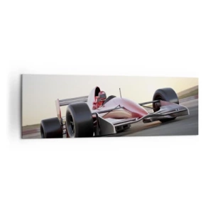Quadro su tela - Stampe su Tela - Una macchina rossa di Formula 1 su una pista da corsa mentre guida - 160x50cm - Sempre vincente - Decorazione murale moderna per soggiorno e camera da letto ARTTOR