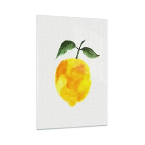 Quadro su vetro - Limone acquerello con foglie verdi su sfondo chiaro - 70x100cm - Scoprire il sapore del sole - Decorazione murale moderna per soggiorno e camera da letto ARTTOR