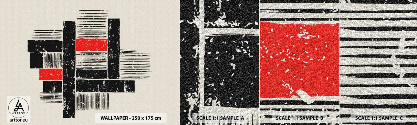 Campione di Fotomurale Premium Canvas - Rosso e nero - Astrazione, Arte Moderna, Industriale - 100x30 cm