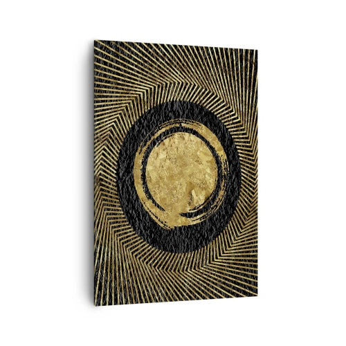 Quadro su tela - Stampe su Tela - Composizione geometrica in nero e oro con raggi - 70x100cm - Composizione glamour - Decorazione murale moderna per soggiorno e camera da letto ARTTOR