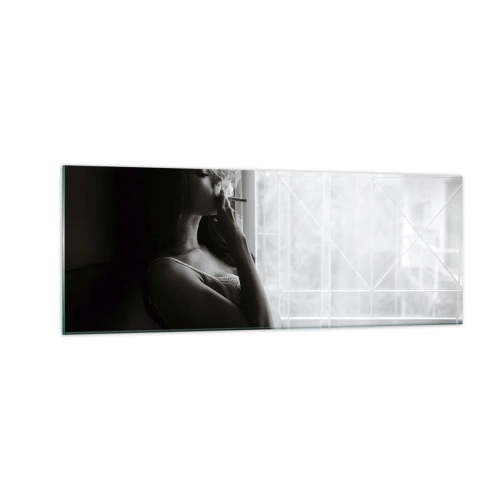 Quadro su vetro - Una donna in posa sensuale in una fotografia in bianco e nero - 140x50cm - Attimo sensuale - Decorazione murale moderna per soggiorno e camera da letto ARTTOR