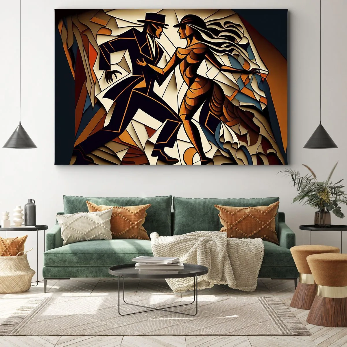 Quadro su tela - Stampe su Tela - Una coppia dinamica che danza in una forma astratta. - 100x70cm - La danza della passione - Decorazione murale moderna per soggiorno e camera da letto ARTTOR