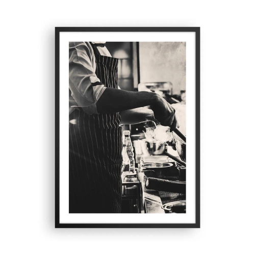 Poster in cornice nera - Fotografia in bianco e nero di uno chef al lavoro - 50x70cm - L'alchimia dei sapori - Decorazione murale moderna per soggiorno e camera da letto ARTTOR