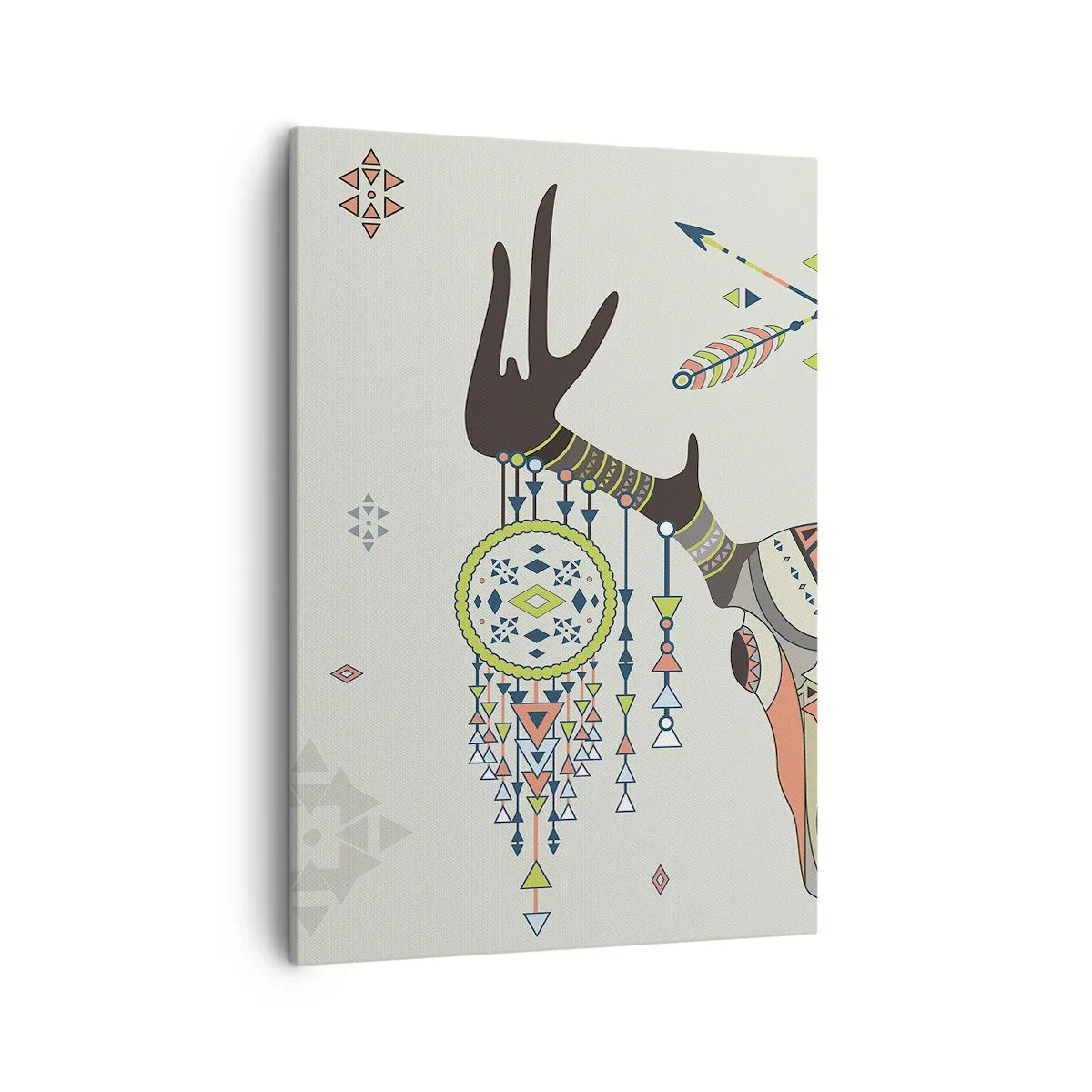 Quadro su tela - Stampe su Tela - Decorazione boho con teschio di cervo e acchiappasogni - 50x70cm - Il trofeo del cacciatore indiano - Decorazione murale moderna per soggiorno e camera da letto ARTTOR