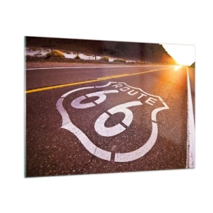 Quadro su vetro - Route 66 al tramonto - 100x70cm - La mitica Route 66 - Decorazione murale moderna per soggiorno e camera da letto ARTTOR