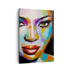 Quadro su tela - Stampe su Tela - Un ritratto colorato di una donna dallo sguardo intenso - 50x70cm - Non si può staccare lo sguardo - Decorazione murale moderna per soggiorno e camera da letto ARTTOR