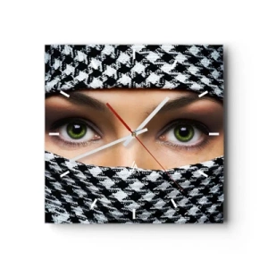 Orologio da parete - Orologio in Vetro - Ritratto di bellezza velata con gli occhi verdi - 40x40 cm