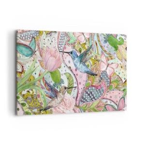 Quadro su tela - Stampe su Tela - Colibrì e farfalle colorati tra le piante - 120x80cm - Intrecciate nei rami - Decorazione murale moderna per soggiorno e camera da letto ARTTOR