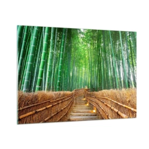 Quadro su vetro - Un sentiero nella foresta di bambù che conduce attraverso le scale - 100x70cm - Essenza della natura asiatica - Decorazione murale moderna per soggiorno e camera da letto ARTTOR