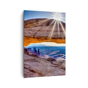 Quadro su tela - Stampe su Tela - Arco di roccia che domina il canyon all'alba - 70x100cm - Attraverso il portale di roccia - Decorazione murale moderna per soggiorno e camera da letto ARTTOR
