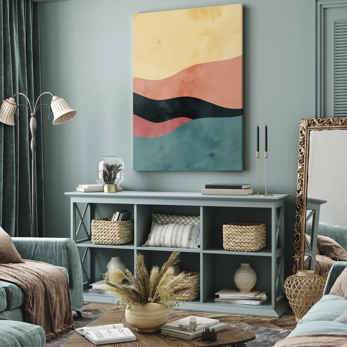Quadro su tela - Stampe su Tela - Onde astratte in colori pastello - 50x70cm - Difformità conforme - Decorazione murale moderna per soggiorno e camera da letto ARTTOR