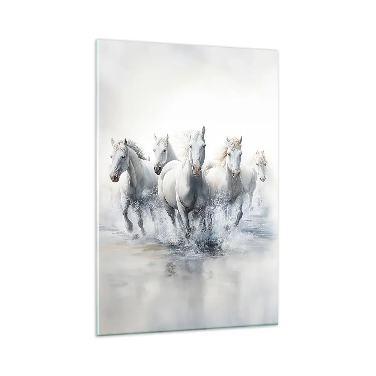 Quadro su vetro - Cavalli bianchi che galoppano nell'acqua - 80x120cm - Magia bianca - Decorazione murale moderna per soggiorno e camera da letto ARTTOR