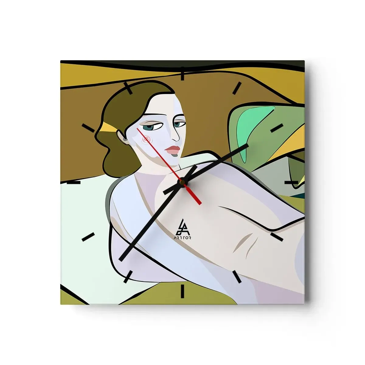 Orologio da parete - Orologio in Vetro - Figura astratta in stile moderno - 30x30cm - Ritratto intimo - Decorazione murale moderna per soggiorno e camera da letto ARTTOR