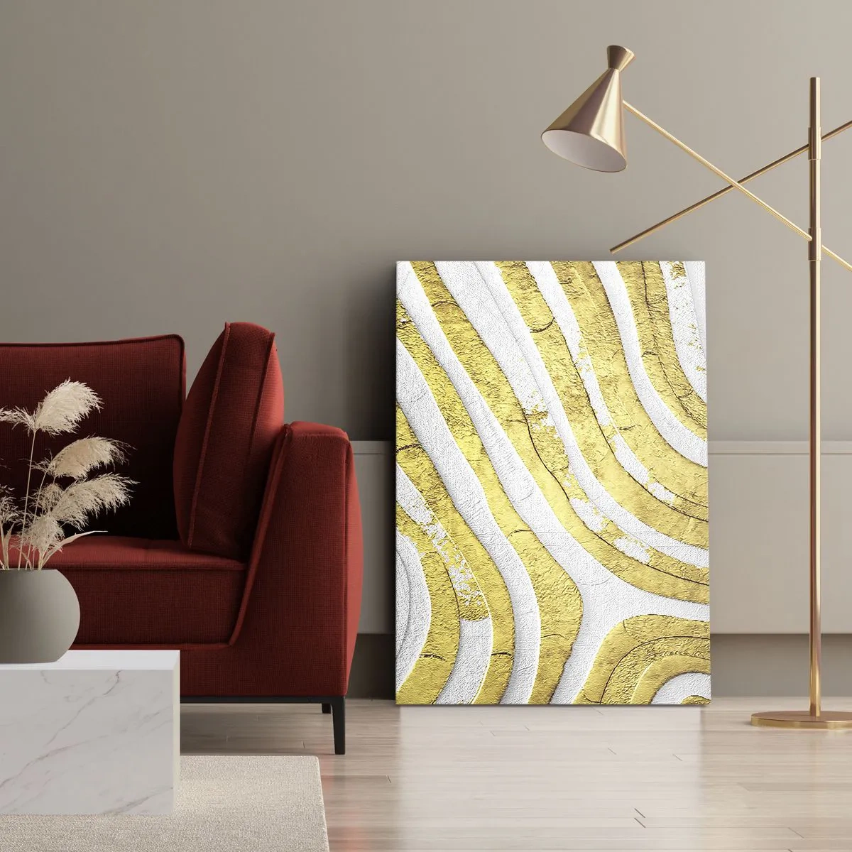 Quadro su tela - Stampe su Tela - Composizione in bianco e oro - 45x80 cm