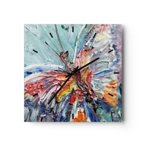 Orologio da parete - Orologio in Vetro - Farfalla colorata in impasto su sfondo pastello - 30x30cm - Dipinto dalla natura - Decorazione murale moderna per soggiorno e camera da letto ARTTOR