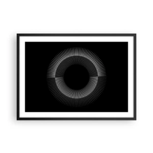 Poster in cornice nera - Cerchio grafico con raggi in bianco e nero - 70x50cm - Sole nero - Decorazione murale moderna per soggiorno e camera da letto ARTTOR