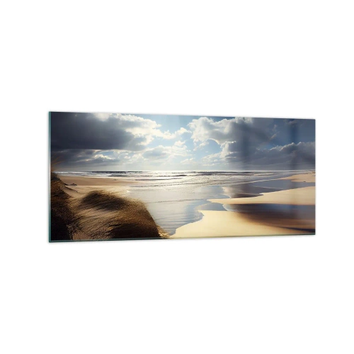 Quadro su vetro - Una spiaggia selvaggia con dune e cieli azzurri - 120x50cm - Spiaggia incontaminata - Decorazione murale moderna per soggiorno e camera da letto ARTTOR
