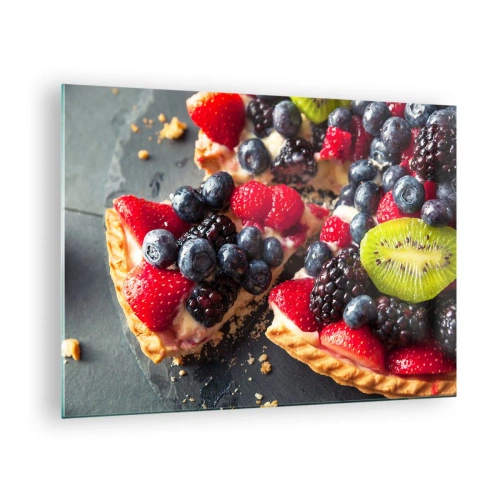 Quadro su vetro - Crostata di frutta con mirtilli, kiwi e fragole - 70x50cm - Dolce vita! - Decorazione murale moderna per soggiorno e camera da letto ARTTOR
