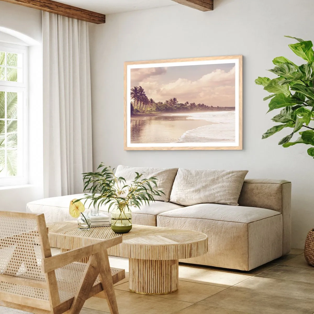 Poster in cornice rovere chiaro - La carezza delle onde - 40x30 cm