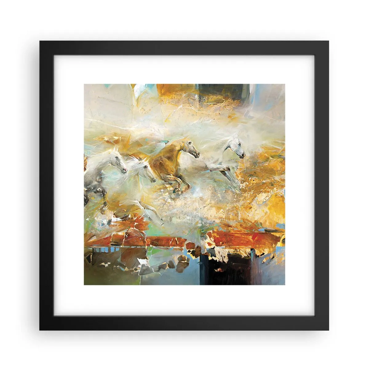 Poster in cornice nera - Al galoppo attraverso la luce - 30x30 cm