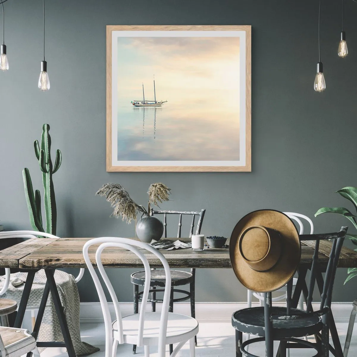 Poster in cornice rovere chiaro - Silenzio in mare - 40x40 cm