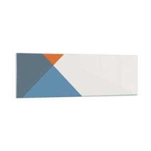 Quadro su vetro - Triangoli geometrici nei toni del blu e dell'arancione - 160x50cm - Ad angolo... - Decorazione murale moderna per soggiorno e camera da letto ARTTOR