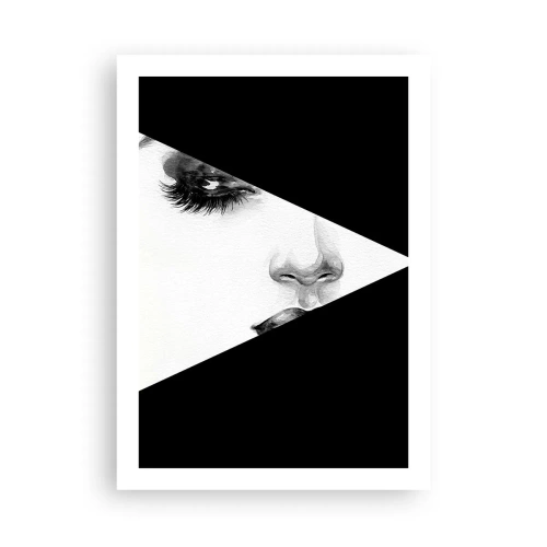 Poster - Ritratto minimalista di una donna in bianco e nero con divisione geometrica. - 50x70cm - Sempre da scoprire - Decorazione murale moderna per soggiorno e camera da letto ARTTOR