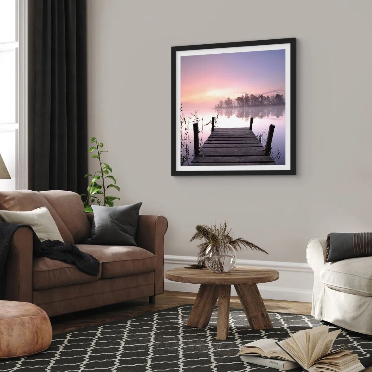 Poster in cornice nera - Nebbia color lilla - 60x60 cm