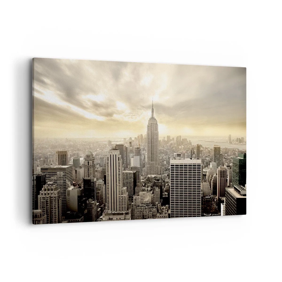 Quadro su tela - Stampe su Tela - Panorama della città con vista sull'Empire State Building - 120x80cm - New York in grigio - Decorazione murale moderna per soggiorno e camera da letto ARTTOR