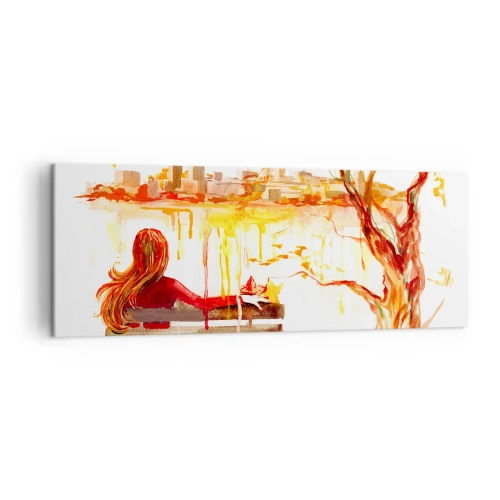 Quadro su tela - Stampe su Tela - Scena ad acquerello di una donna su una panchina con vista sulla città - 140x50cm - Un momento di riflessione - Decorazione murale moderna per soggiorno e camera da letto ARTTOR