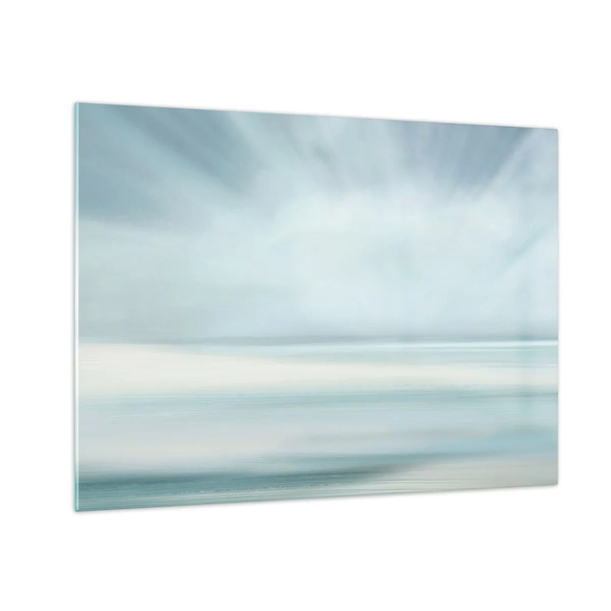 Quadro su vetro - Astrazione sfocata nelle tonalità del blu, bianco e grigio - 70x50cm - Pace fino all'orizzonte - Decorazione murale moderna per soggiorno e camera da letto ARTTOR
