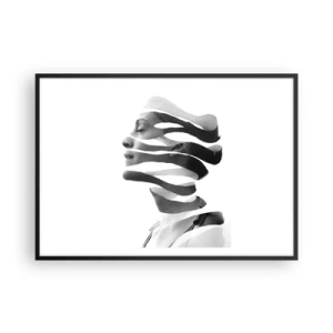 Poster in cornice nera - Ritratto in bianco e nero di una donna con un effetto a strisce surreale - 100x70cm - Ritratto surrealista - Decorazione murale moderna per soggiorno e camera da letto ARTTOR