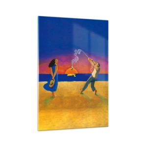 Quadro su vetro - Figure in riva al mare al tramonto - 70x100cm - Più delle stelle del cielo - Decorazione murale moderna per soggiorno e camera da letto ARTTOR