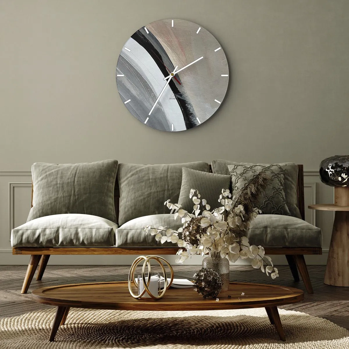 Orologio da parete - Orologio in Vetro - Composizione: arco di nero e grigio - 40x40 cm