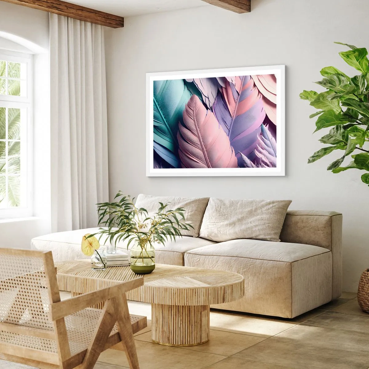 Poster in cornice bianca - Eleganza per uccelli - 50x40 cm