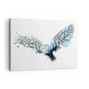 Quadro su tela - Stampe su Tela - Grafica artistica di un gufo con le ali spiegate - 100x70cm - Sulle ali del bosco - Decorazione murale moderna per soggiorno e camera da letto ARTTOR