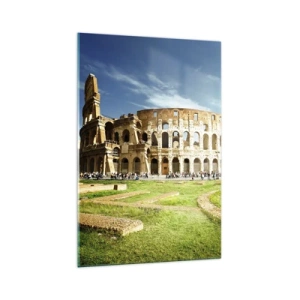 Quadro su vetro - Il Colosseo a Roma circondato dal verde e dal cielo azzurro - 70x100cm - Si sente ancora il rumore delle armi - Decorazione murale moderna per soggiorno e camera da letto ARTTOR