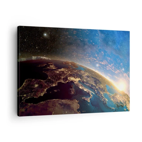 Quadro su tela - Stampe su Tela - Vista della Terra dallo spazio all'alba - 70x50cm - Guardiamoci da lontano - Decorazione murale moderna per soggiorno e camera da letto ARTTOR