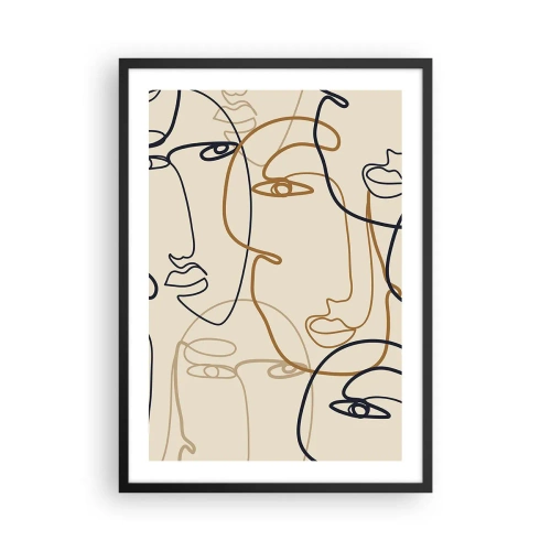 Poster in cornice nera - Disegni minimalisti di volti su sfondo beige - 50x70cm - Ritratto multiplo - Decorazione murale moderna per soggiorno e camera da letto ARTTOR