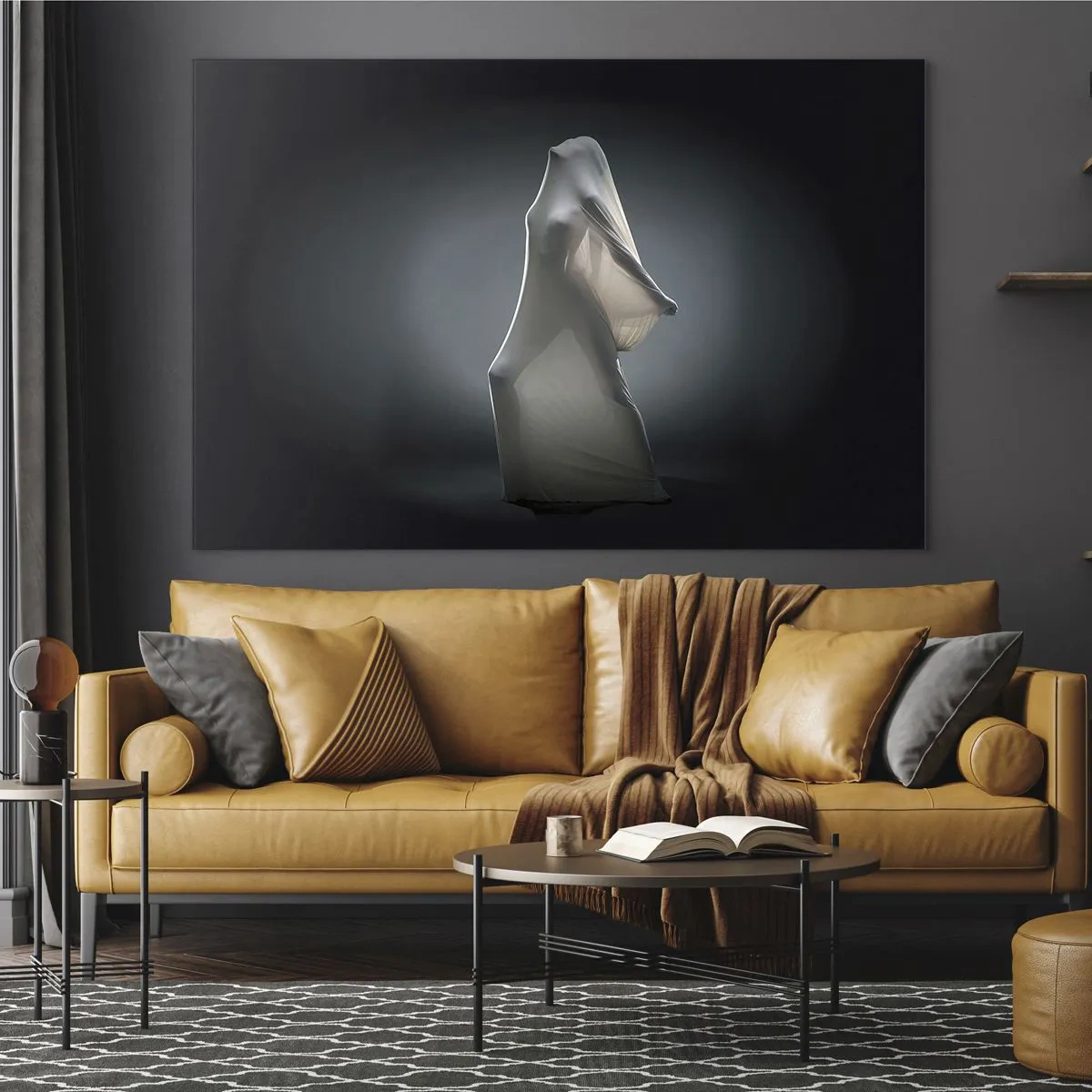 Quadro su vetro - Una sagoma misteriosa nella luce soffusa - 100x70cm - Desideri nascosti - Decorazione murale moderna per soggiorno e camera da letto ARTTOR