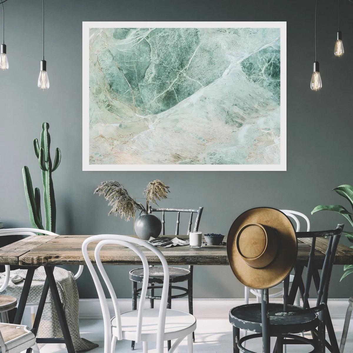 Poster - Marmo verde con delicate venature bianche - 100x70cm - Il freddo nobile della pietra - Decorazione murale moderna per soggiorno e camera da letto ARTTOR