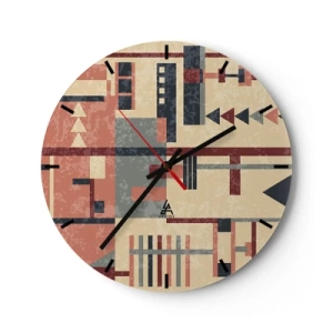 Orologio da parete - Orologio in Vetro - Motivo geometrico astratto nei toni del beige, rosso e grigio - 30x30cm - Combinazione di orizzontali e verticali - Decorazione murale moderna per soggiorno, cucina e camera da letto ARTTOR