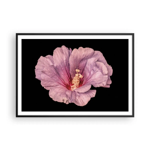 Poster in cornice nera - Fiore rosa su sfondo nero - 100x70cm - Dritto al cuore - Decorazione murale moderna per soggiorno e camera da letto ARTTOR