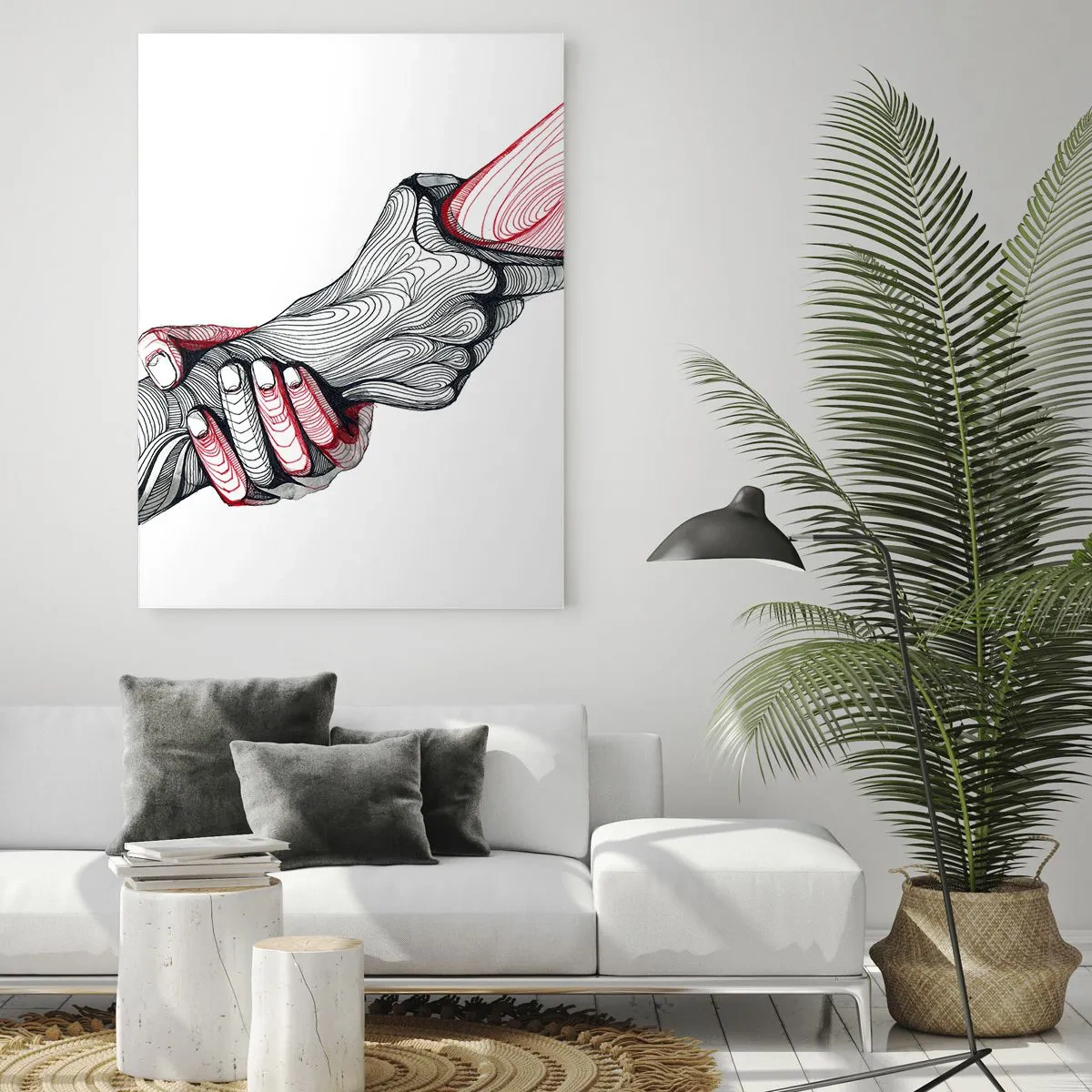 Quadro su vetro - Disegno astratto di due mani in una stretta di mano - 50x70cm - Sei in buone mani - Decorazione murale moderna per soggiorno e camera da letto ARTTOR