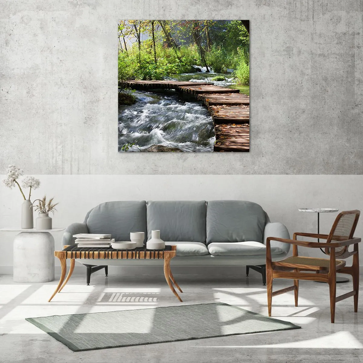 Quadro su vetro - Sulla cascata spumeggiante - 30x30 cm