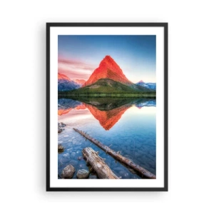 Poster in cornice nera - Una montagna riflessa in un lago calmo - 50x70cm - Caldo e freddo - Decorazione murale moderna per soggiorno e camera da letto ARTTOR