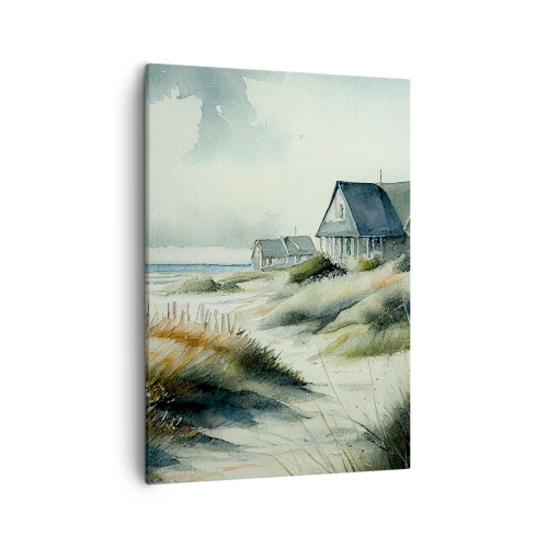 Quadro su tela - Stampe su Tela - Una casa al mare circondata dal prato e con vista sul mare - 50x70cm - Lontano dal caos - Decorazione murale moderna per soggiorno e camera da letto ARTTOR