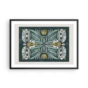 Poster in cornice nera - Motivo vegetale simmetrico su sfondo verde - 70x50cm - Geometrie di arte popolare - Decorazione murale moderna per soggiorno e camera da letto ARTTOR