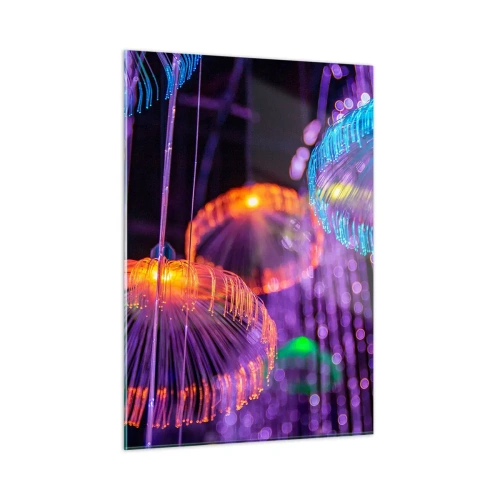 Quadro su vetro - Strutture luminose colorate che ricordano le meduse - 50x70cm - Fontane di luce - Decorazione murale moderna per soggiorno e camera da letto ARTTOR